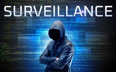Faceless hacker on code background Stock Photos