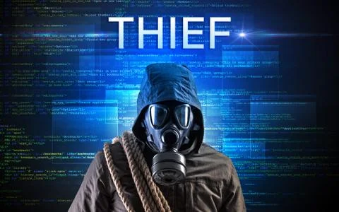 Faceless hacker on code background 스톡 사진