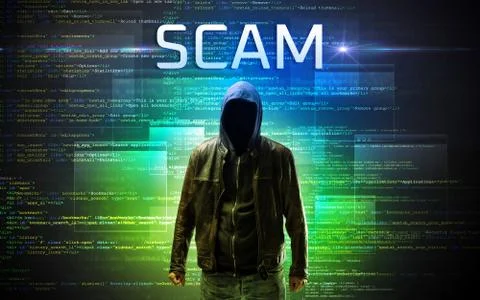 Faceless hacker on code background Stock Photos