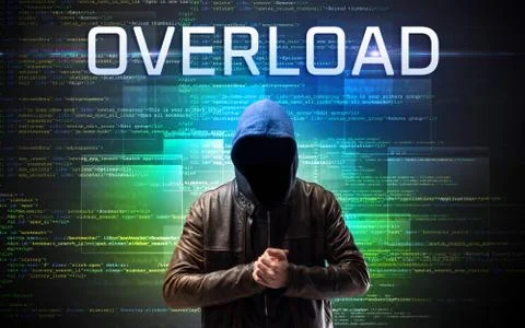 Faceless hacker on code background 스톡 사진