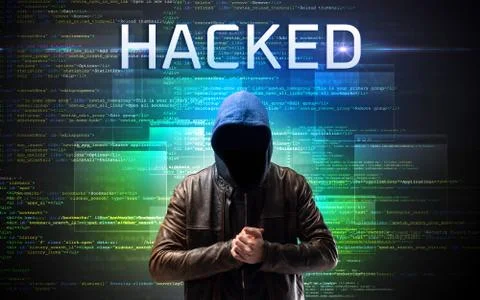 Faceless hacker on code background 스톡 사진