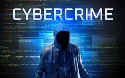 Faceless hacker on code background Foto stock