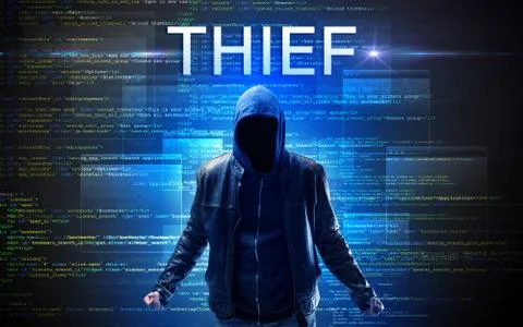 Faceless hacker on code background 스톡 사진