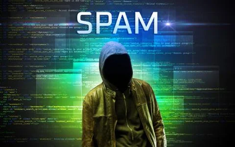 Faceless hacker on code background Foto stock