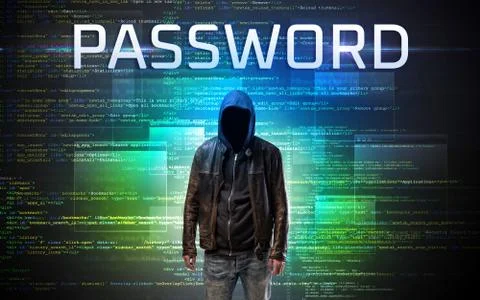 Faceless hacker on code background Stock Photos