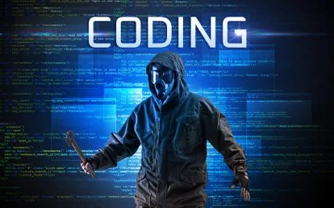 Faceless hacker on code background 写真素材