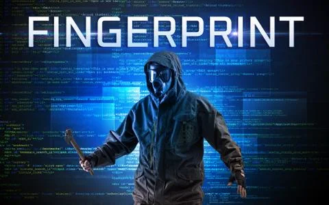 Faceless hacker on code background Stockfoto's