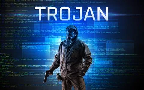 Faceless hacker on code background 스톡 사진