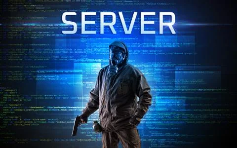 Faceless hacker on code background Stockfoto's