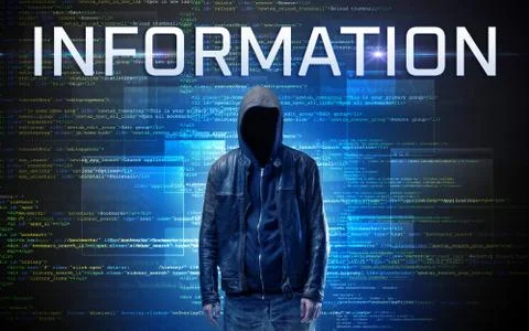 Faceless hacker on code background Foto stock