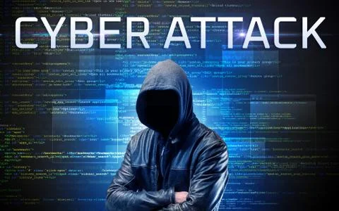 Faceless hacker on code background Stockfoto's