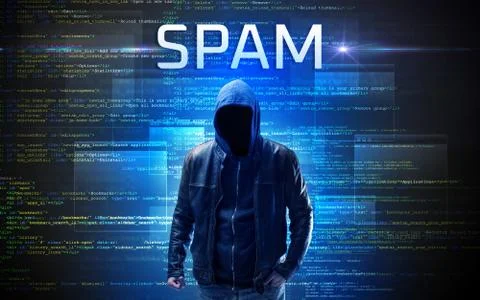 Faceless hacker on code background Stock Photos