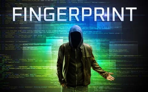 Faceless hacker on code background Foto stock