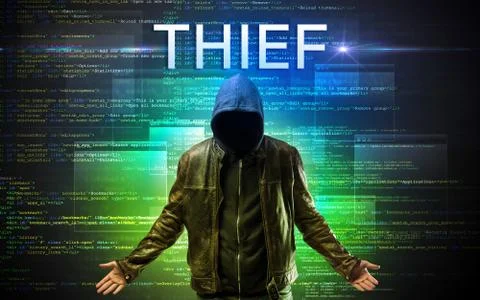 Faceless hacker on code background Stock Photos