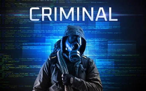 Faceless hacker on code background Foto stock