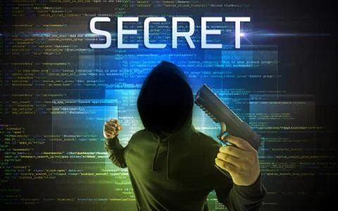 Faceless hacker on code background 스톡 사진