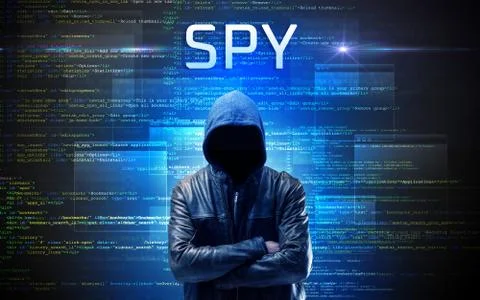 Faceless hacker on code background 스톡 사진