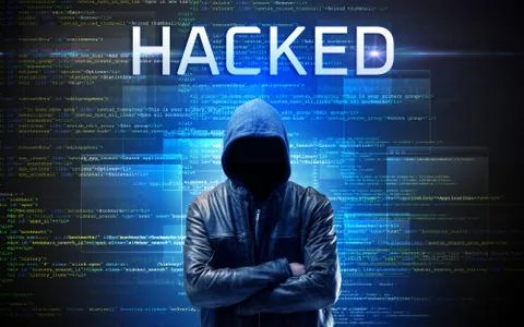 Faceless hacker on code background Stock Photos