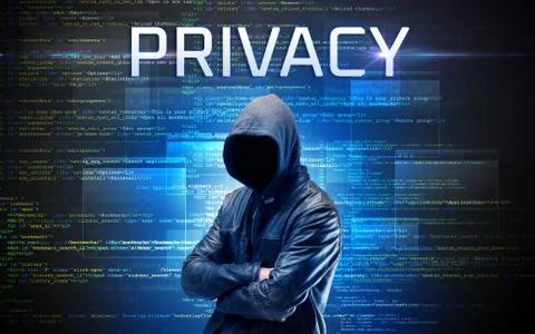 Faceless hacker on code background 스톡 사진