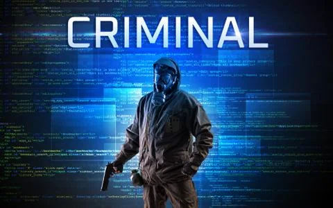 Faceless hacker on code background Stock Photos