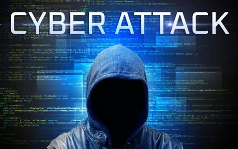 Faceless hacker on code background 스톡 사진
