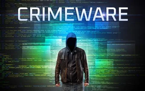 Faceless hacker on code background Foto stock