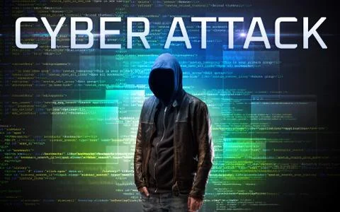 Faceless hacker on code background Stock Photos