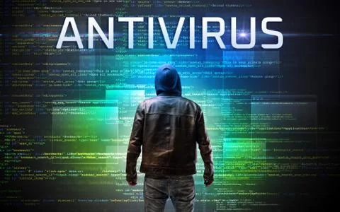 Faceless hacker on code background 스톡 사진