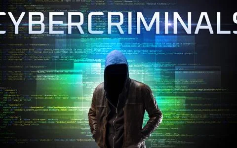 Faceless hacker on code background 스톡 사진
