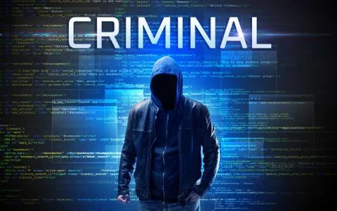 Faceless hacker on code background Foto stock