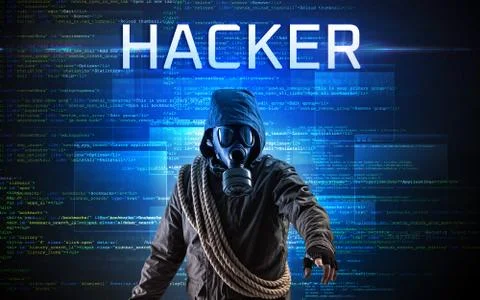 Faceless hacker on code background Stock Photos