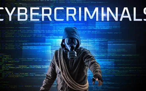 Faceless hacker on code background Stock Photos