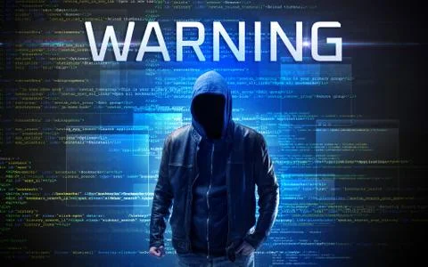 Faceless hacker on code background 스톡 사진