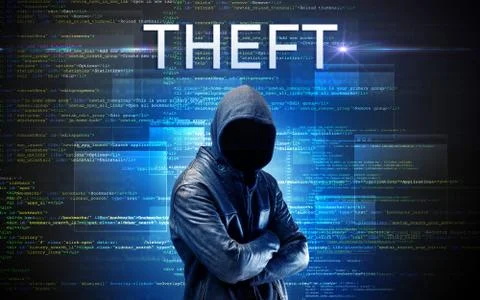 Faceless hacker on code background 写真素材