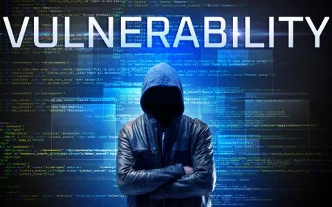 Faceless hacker on code background Stockfoto's