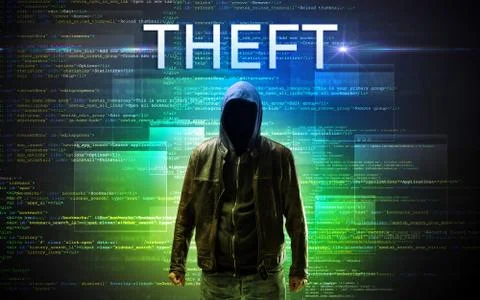 Faceless hacker on code background 스톡 사진