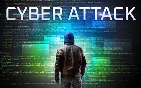 Faceless hacker on code background Stock Photos