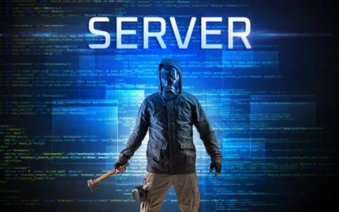Faceless hacker on code background Foto stock