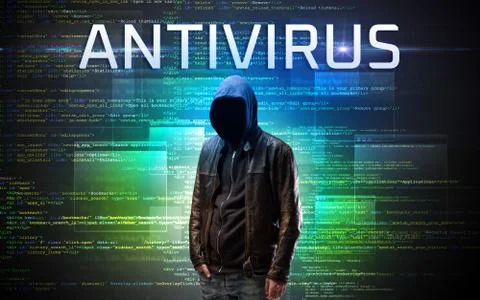 Faceless hacker on code background Foto stock