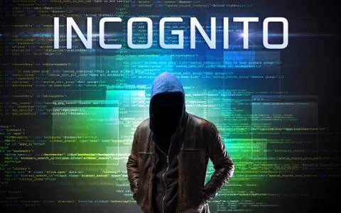Faceless hacker on code background 스톡 사진