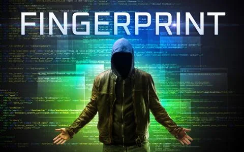 Faceless hacker on code background Foto stock