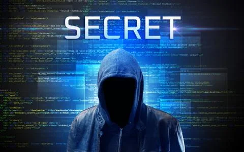 Faceless hacker on code background Stock Photos