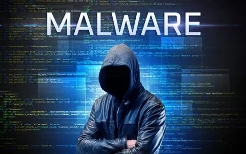 Faceless hacker on code background Stock Photos