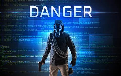 Faceless hacker on code background 스톡 사진