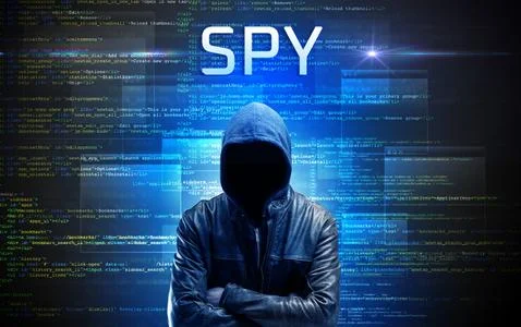 Faceless hacker on code background 스톡 사진