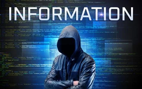 Faceless hacker on code background Foto stock