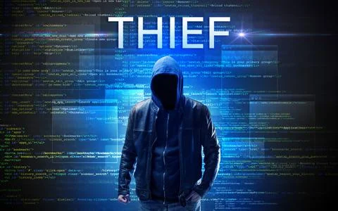 Faceless hacker on code background Stock Photos