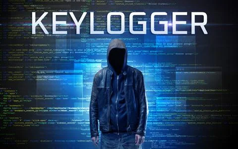 Faceless hacker on code background Foto stock