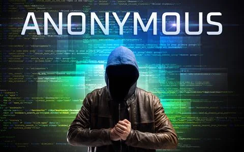 Faceless hacker on code background 스톡 사진