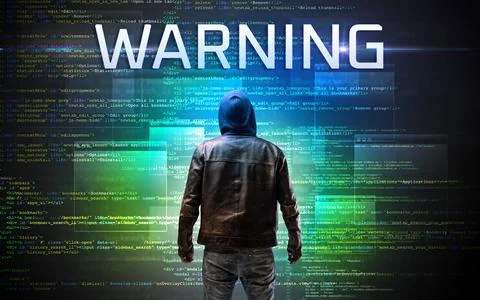 Faceless hacker on code background 스톡 사진
